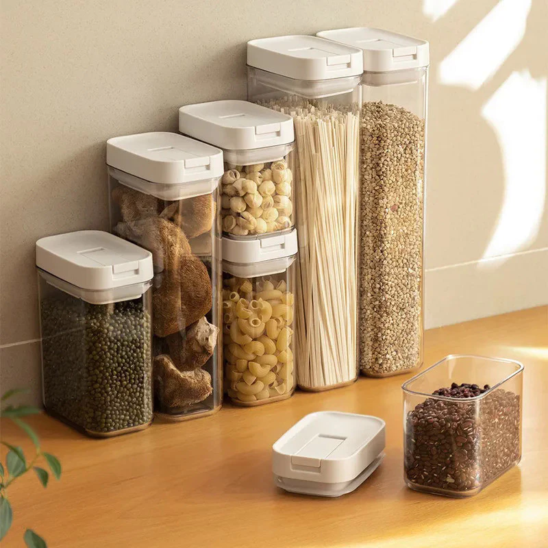 Clear Food Grade Plastic Storage Jar Airtight Seal for Kitchen Snacks Cereals Beans Kitchen Storage Organizer Kitchen St
