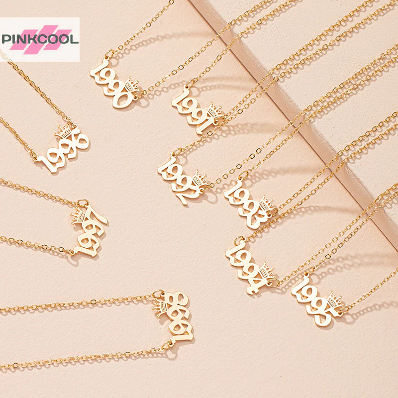 Pinkcool ปรับแต่งมงกุฎปีเกิดสร้อยคอพิเศษวันที่ปีจํานวนสร้อยคอผู้หญิงปี 1980 ถึง 2019 Birth Collar เครื่องประดับแฟชั่น HOT — ของมงคลหมวดไลฟ์สไตล์และของขวัญ