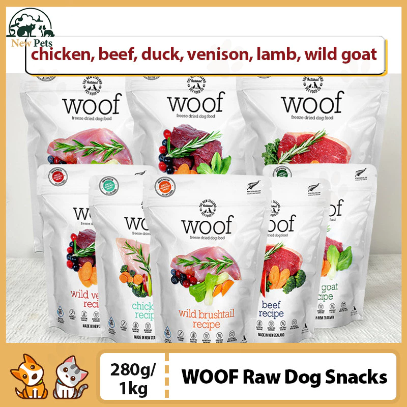 WOOF Raw Dog Food Freeze-Dried Dog Treats High Protein Grain-Free Recipe with Chicken Beef Duck Flavour for All Life Stages Dog 280g/1kg