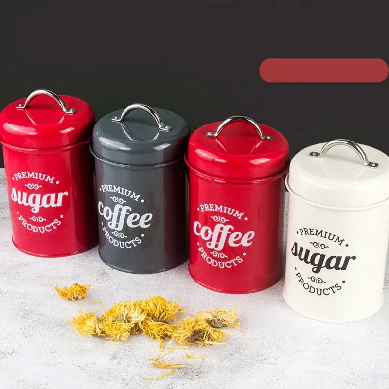Vintage Metal Kitchen Storage Canister Jars 1.2L Tea Coffee Sugar Food Storage Container Sealed Cookie Jar Kitchen Suppl