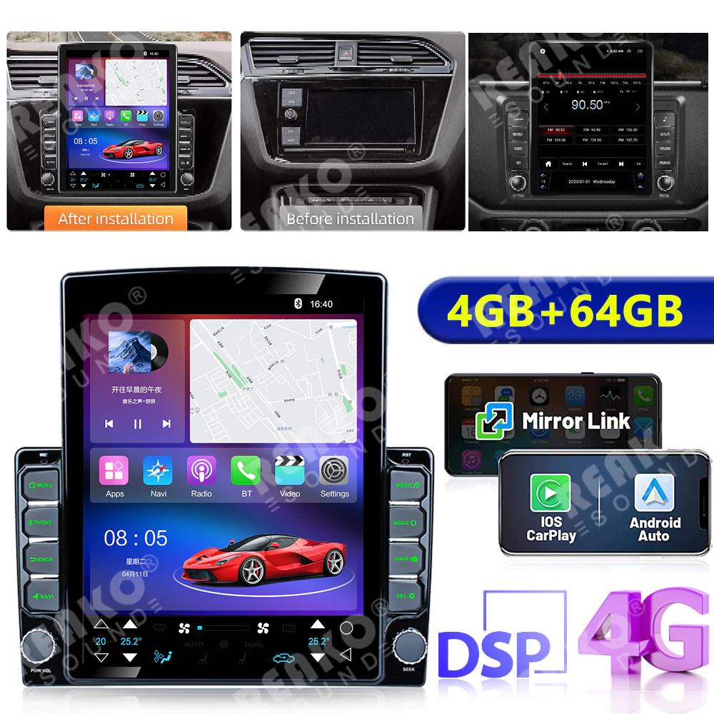 REAKOAUTO 9.7 นิ้ว Tesla สไตล์ Carplay Android Auto รถ Android 2 Din วิทยุมัลติมีเดียเครื่องเล่นวิดีโอ Universal Auto สเตอริโอ GPS