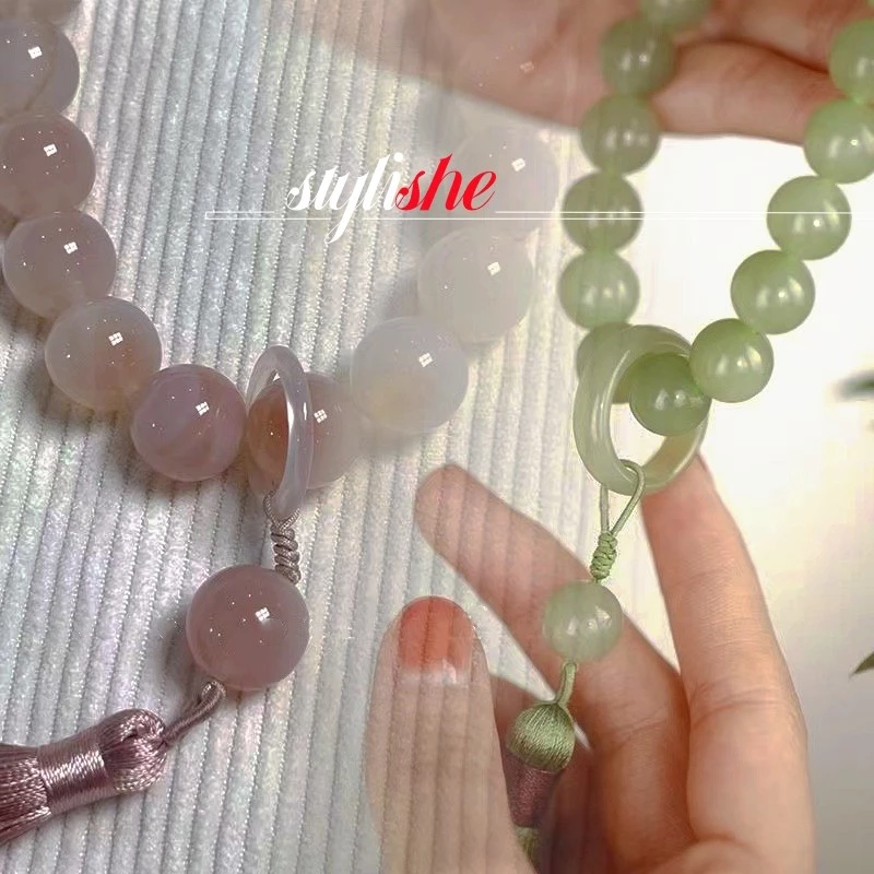 สไตล์โบราณมือถือสร้อยข้อมือเลียนแบบหยกสีเขียวสีม่วงลูกปัดสีดําพู่สร้อยข้อมือคู่แฟชั่นจีนเครื่องประดับมงคลของขวัญ — ของมงคลหมวดสีมงคล