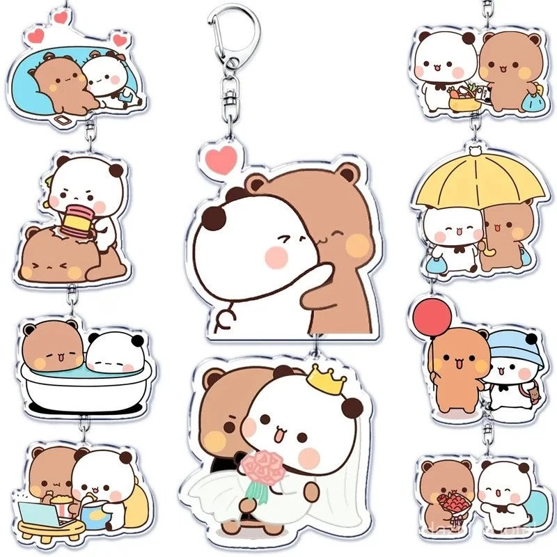 ที่จับกุญแจน่ารัก Bubu Dudu คู่หมีแพนด้า ที่จับกุญแจอะคริลิกสำหรับอุปกรณ์เสริม กระเป๋า จี้ ที่จับกุญแจ เครื่องประดับ ของขวัญสำหรับแฟนๆ — ของมงคลหมวดความรักและความสัมพันธ์