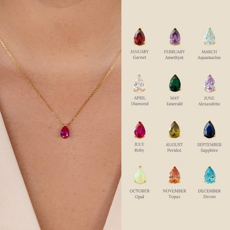 Water Drop Zircon ธันวาคม Birthstone Birthstone สร้อยคอหลายสีจี้เสริมแฟชั่นหรูหรา Clavicle Chain — ของมงคลหมวดราศีและนักษัตร