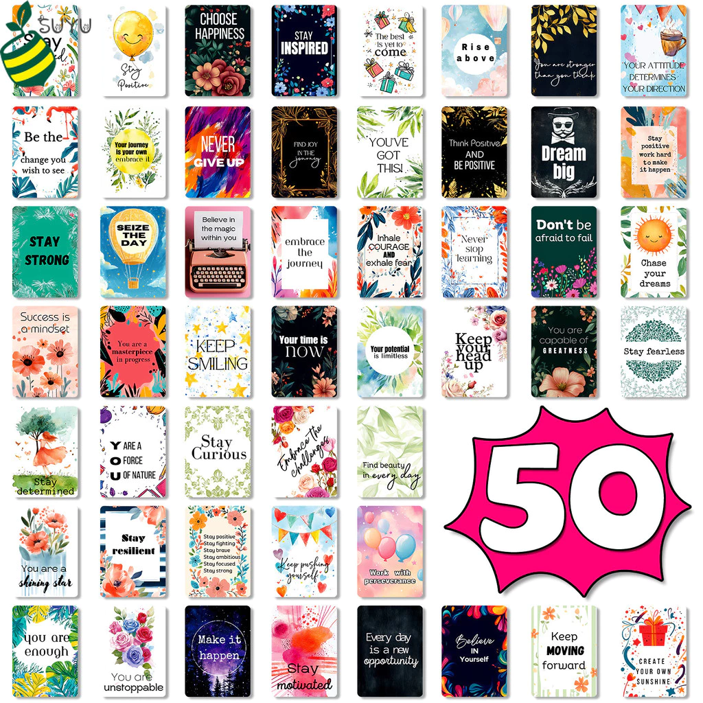การ์ดคําคมสร้างแรงบันดาลใจ 50 ชิ้น - สร้างแรงบันดาลใจและคําอวยพรเชิงบวกสําหรับการเข้ารหัสประจําวัน, การ์ดดอกไม้ขนาด 3.5x2.5 นิ้ว- เหมาะสําหรับสํานักงาน, โรงเรียน, ใช — ของมงคลหมวดไลฟ์สไตล์และของขวัญ