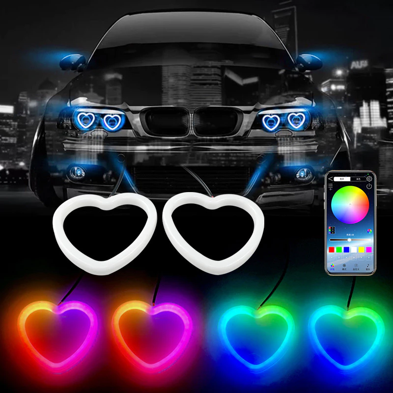 2pcs รถ Angel Eyes RGB Cotton Halo แหวน 12V Led ไฟหน้า DRL รถจักรยานยนต์ Moto Angel Eye รูปหัวใจพร้อม Amber เปลี่ยน Light