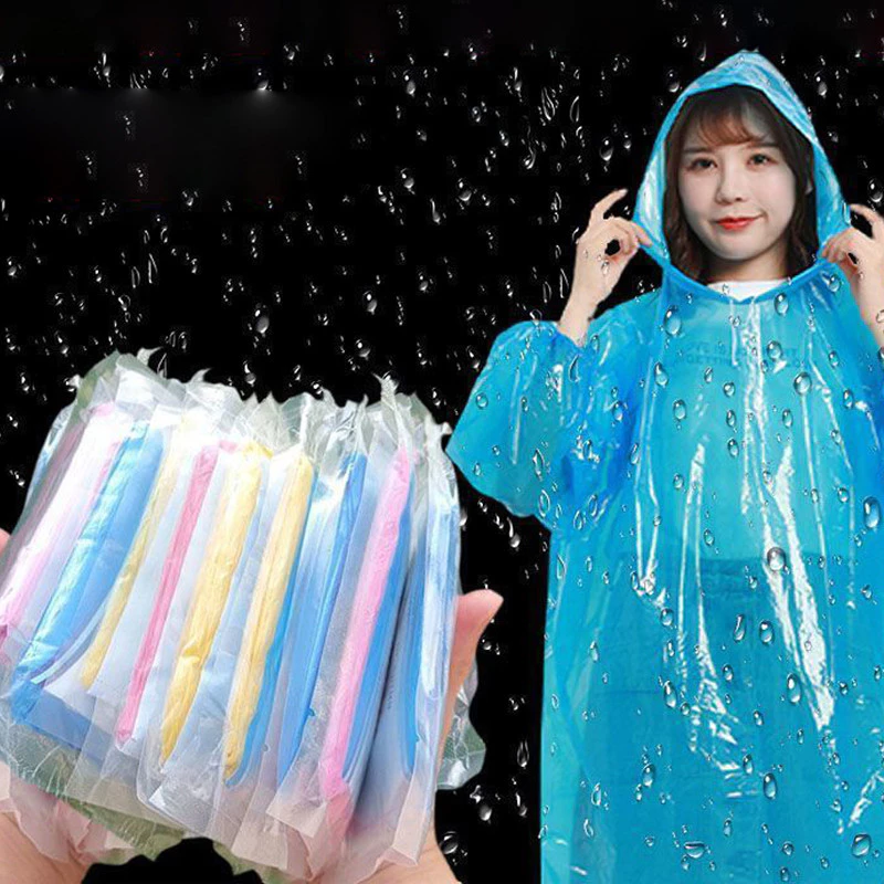 เสื้อกันฝนสีใสแบบพกพาสำหรับผู้ใหญ่