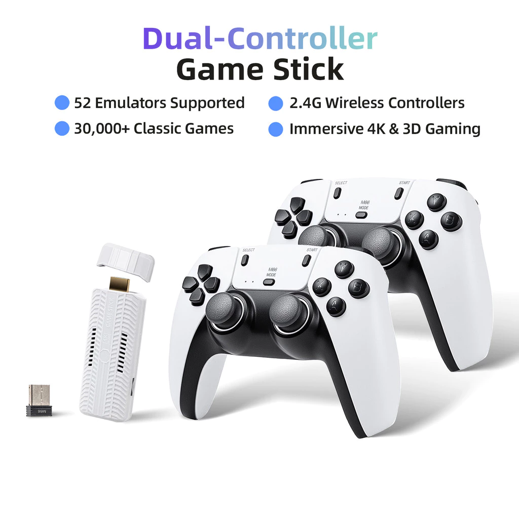M66 Dual Controller เกมคอนโซลไร้สายรองรับ 52 Emulators 30,000 + ClassicGames Immersive 4K & 3D Gaming