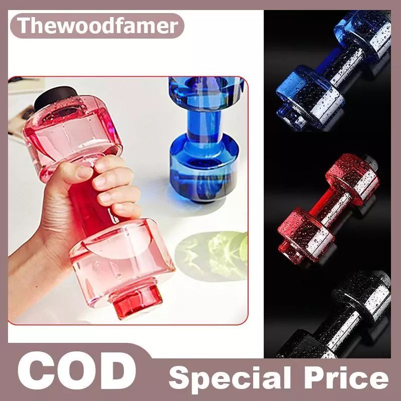 Thewoodfamer Dumbbell ขวดพลาสติก 550ML กีฬาขวดน้ําแบบพกพา Leakproof Dumbbell EN