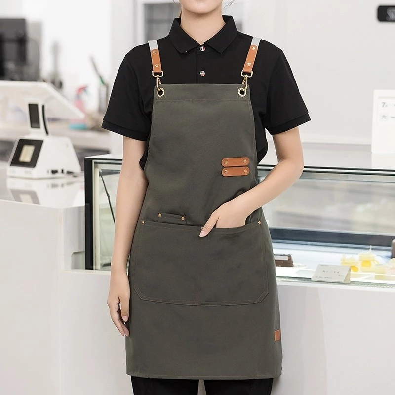 Perfessional Kitchen Apron Waterproof ผ้ากันเปื้อนกันน้ำ Waiter Cafes Kitchen Canvas Apron Pocke tร้านกาแฟตัดผมผ้ากันเป