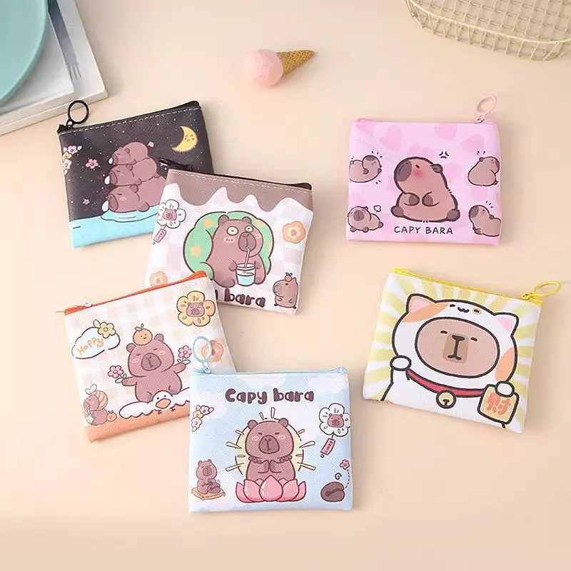 กระเป๋าสตางค์ Capybara ดีไซน์น่ารัก พร้อมการ์ดและศูนย์ กระเป๋าสตางค์ กระเป๋าใส่เหรียญ กระเป๋าเก็บของ พิมพ์ลาย — ของมงคลหมวดสีมงคล