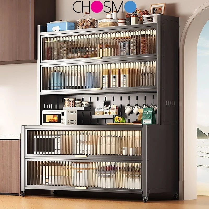 Rak Kabinet Dapur Kitchen Cabinet Rack Microwave Oven Cabinet Kitchen Storage Racks Shelf with Doors&Wheels