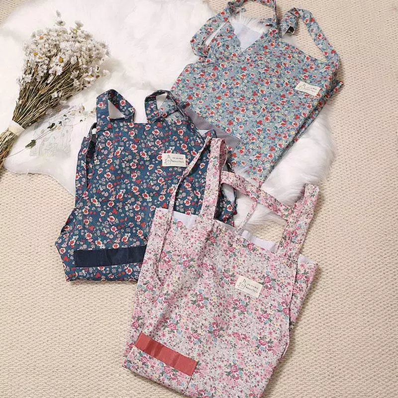 New Strap Floral Fabric Apron Kitchen Household Kitchen Floral Cleaning Anti-Fouling Anti-Dirty 7PM1