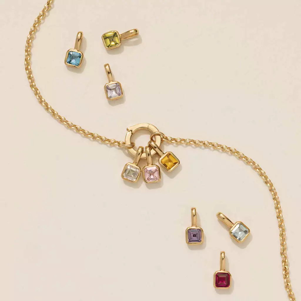สีสัน 12 Birthstone จี้ diy อุปกรณ์เสริมสร้อยคอหญิงสิบสอง Birthstone Square จี้เพทายสีสันสดใส — ของมงคลหมวดราศีและนักษัตร