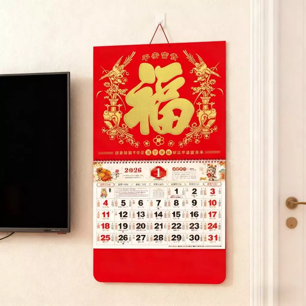 กี้มี่ 2026 ปฏิทินผนังจีนรายเดือน, เอเชียปีใหม่จักรราศีแบบดั้งเดิมปีม้าแขวนตกแต่งตรุษจีนเทศกาลฤดูใบไม้ผลิจันทรคติปีปฏิทิน อังเกอริ挂瑞马年 — ของมงคลหมวดราศีและนักษัตร