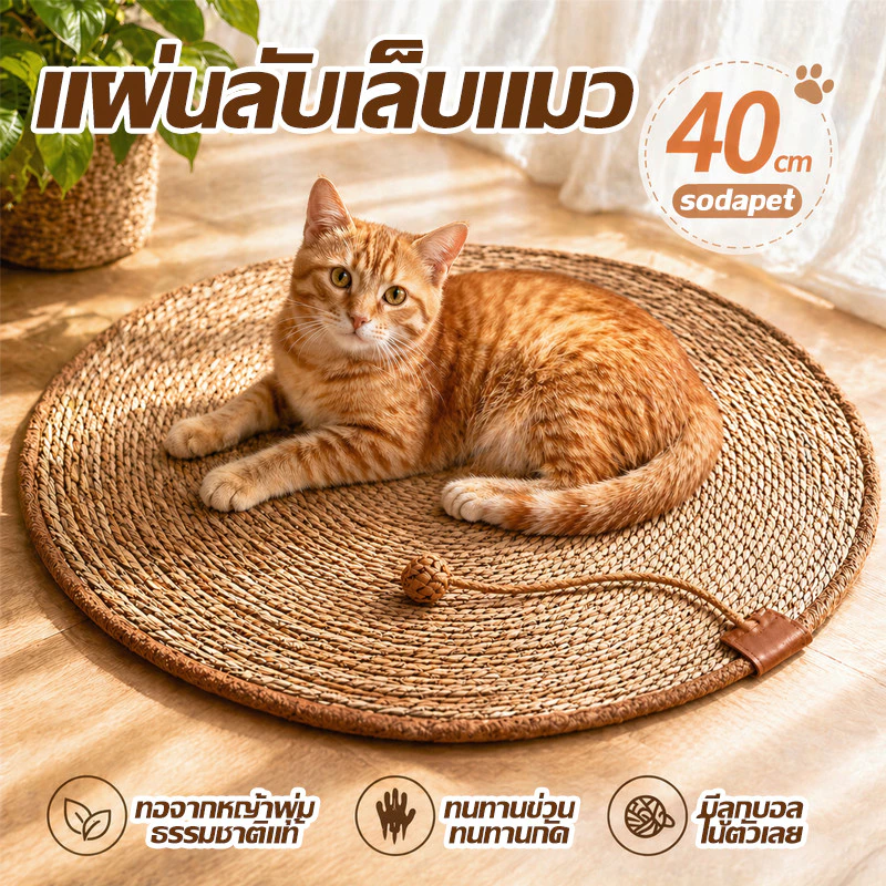 แผ่นลับเล็บแมวหญ้าพุ่ม พรมแมว หวายทอ เสื่อนอนแมว แมวบดกรงเล็บ หวายทอเสื่อนอน แผ่นลับพรมแมว