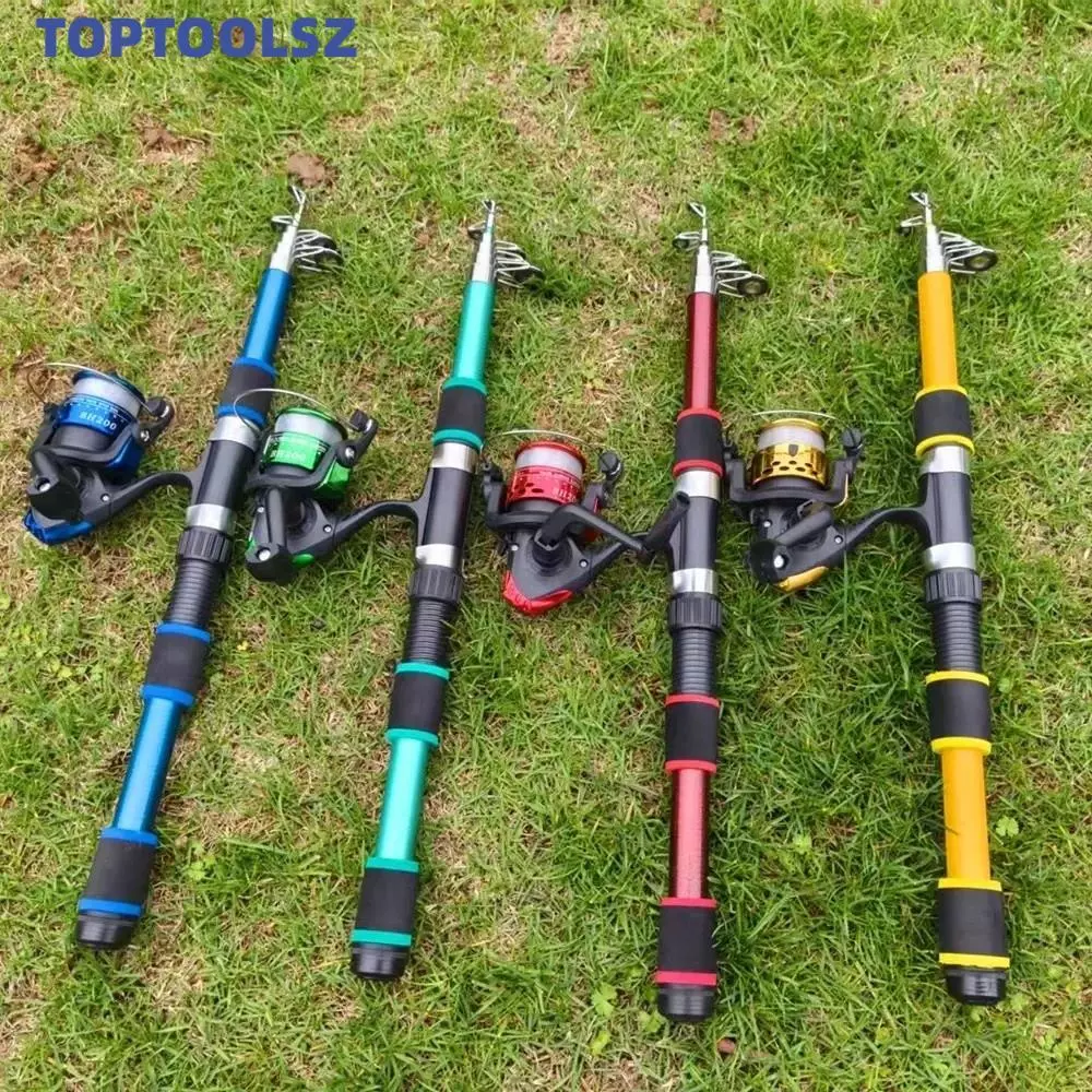 TOPTOOLS Telescopic Fishing Rod,1.8M 5.2:1 Gear Ratio Fishing Reel Kit, Combo Kit ลากสูงสุด 5 กก.สีสุ่ม 3BB Fishing Reel Fishing Combo ตกปลาน้ําเค็ม