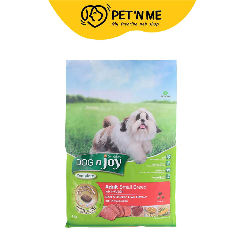 [จัดส่งจากคลัง] DOG N JOY Complete ด็อกเอ็นจอย อาหารเม็ดสำหรับสุนัขโตพันธุ์เล็ก รสเนื้อวัวและตับไก่ 3กก. [8859104005068]