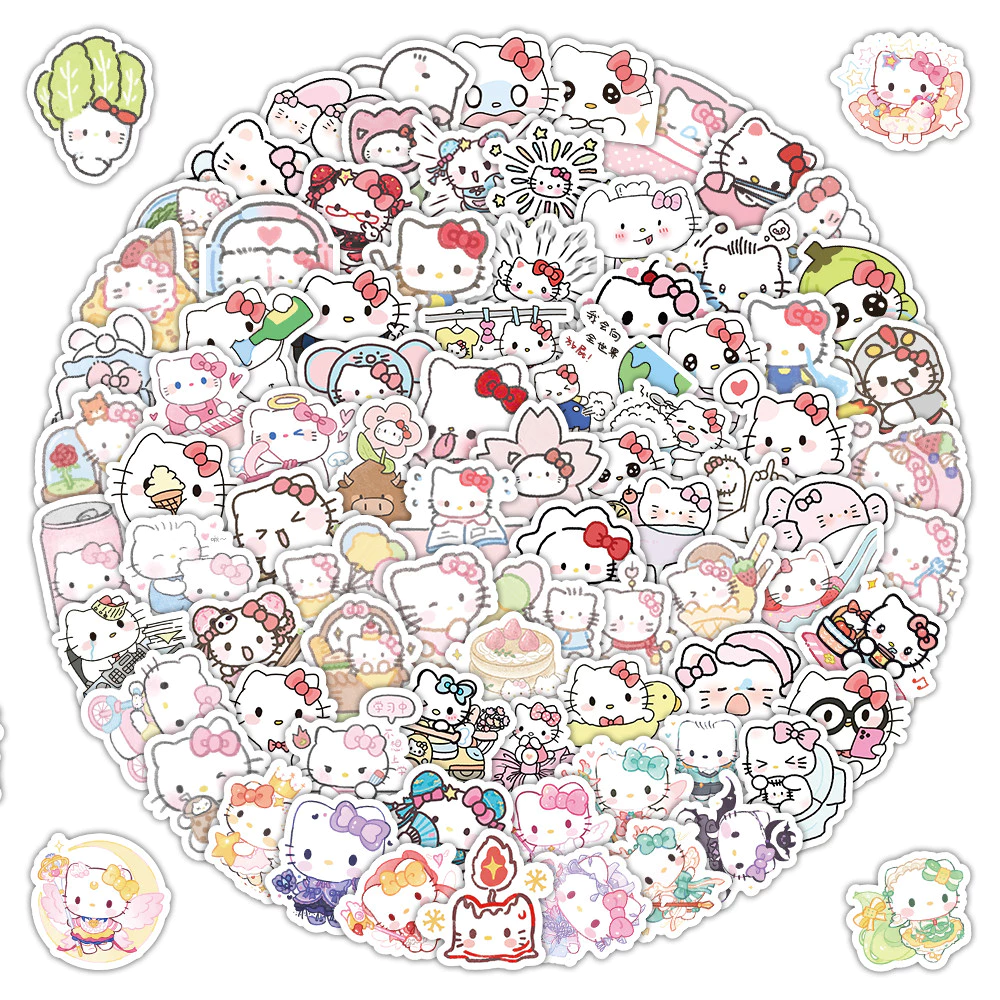 สติ๊กเกอร์สะสม Hello Kitty (104 ชิ้น) - การจัดแต่งแสนสนุกสําหรับการตกแต่งอุปกรณ์, นักวางแผนและงานฝีมือ — ของมงคลหมวดฤกษ์และวันมงคล