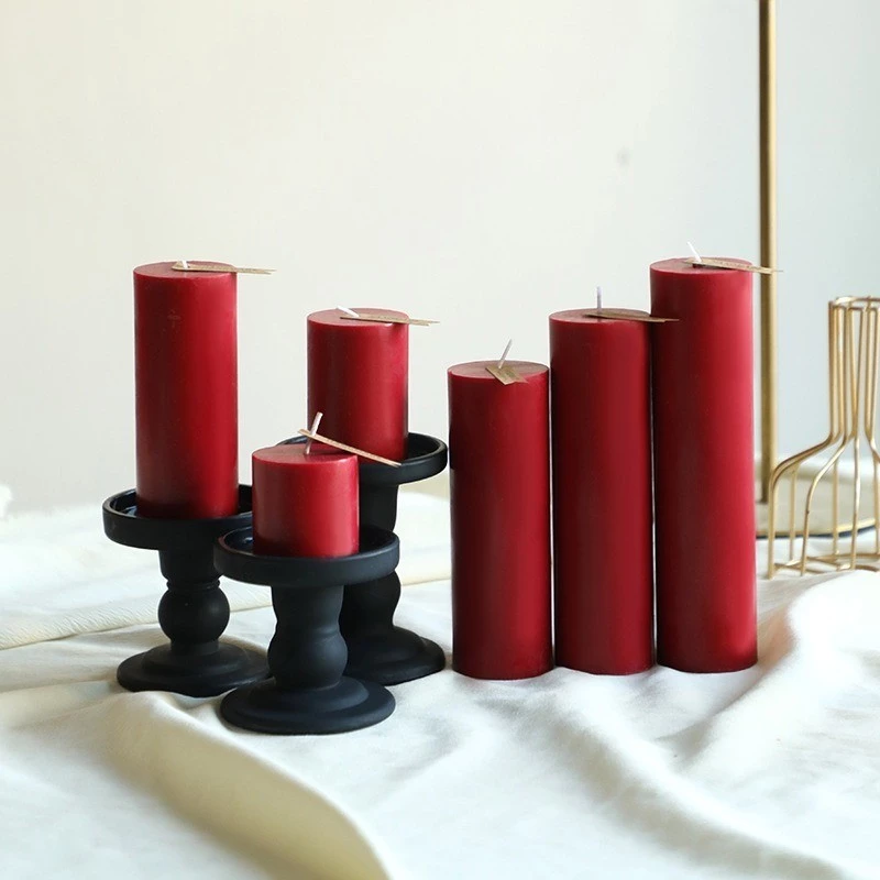 เทียนหอมไขถั่วเหลืองทรงกระบอก Pillar Candle สีแดงไวน์ ขนาด 5-20ซม. แต่งบ้าน แต่งโต๊ะอาหาร งานเลี้ยง กลิ่นหอมโรแมนติก — ของมงคลหมวดความรักและความสัมพันธ์