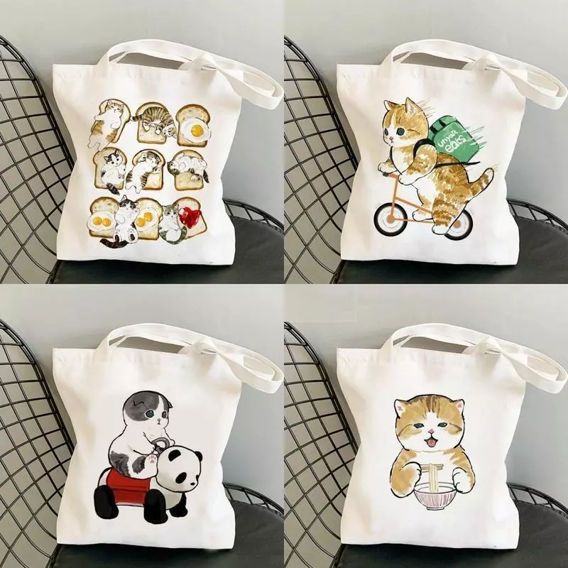 กระเป๋าผ้า มินิมอล 12 ลายแมว ขนาด 34*38cm Tote Bag