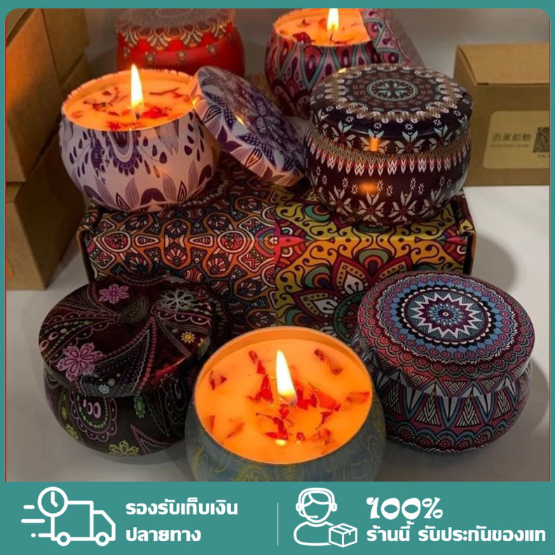 (มีกลีบดอกแห้ง)เทียนหอม 60g ดอกไม้และพืชพรรณ เทียนหอมอโรม่า เทียนหอม เทียนหอมไขถั่วเหลือง เทียนหอมสปา — ของมงคลหมวดบ้านและฮวงจุ้ย