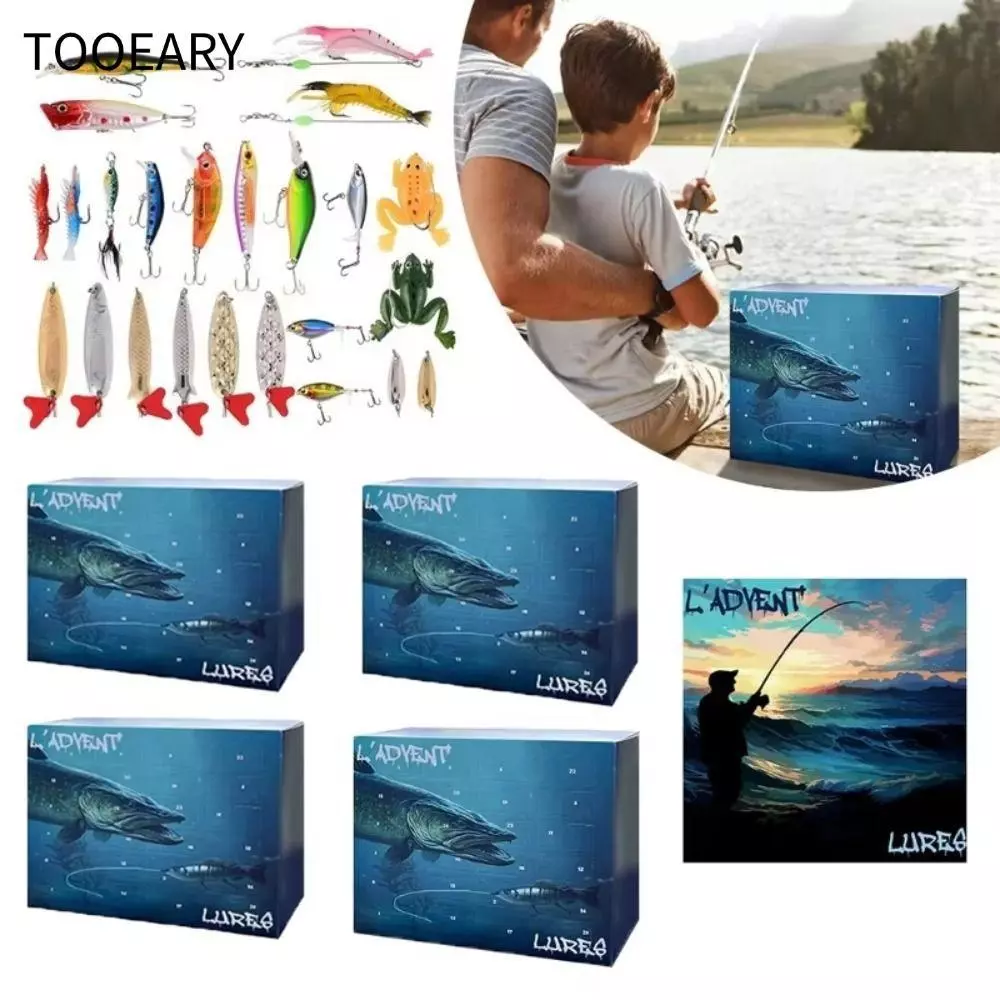 TAINAKARITSU Fishing Lure Calendar, Practical Tackle Fishing Gear Fishing Advent Calendar, สมจริง 24 วัน Counting Fishing Tackle ชุดคริสต์มาสของขวัญ