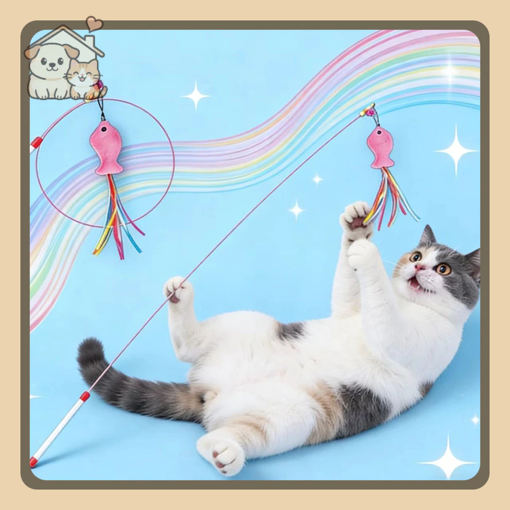 YTL ของเล่นแมว ของเล่นสัตว์เลี้ยง ปลาตัวเล็ก ล้อเลียน Cat Stick แบดมินตัน&ระฆัง