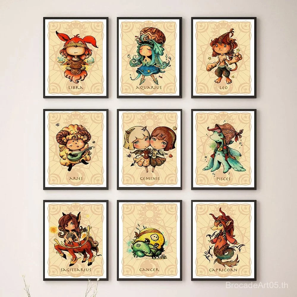 Bohemian Zodiac ภาพวาดผ้าใบแรงบันดาลใจโหราศาสตร์ Virgo มะเร็ง Libra ราศีมีนราศีพิจิกโปสเตอร์ Nordic Art ภาพสําหรับตกแต่งห้องนอน NTW5 — ของมงคลหมวดราศีและนักษัตร