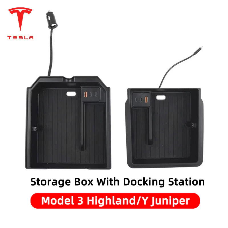 กล่องเก็บคอนโซลกลาง Tesla Model 3 Highland พร้อมฮับ USB Type-C ตรงรุ่น