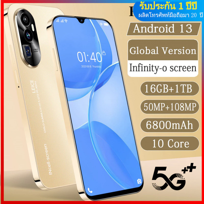 Reno 10 Pro โทรศัพท์มือถือ 16 + 1T HD หน้าจอขนาดใหญ่โทรศัพท์ All-in-One การ์ดคู่สมาร์ทโฟน Android โหมดคู่