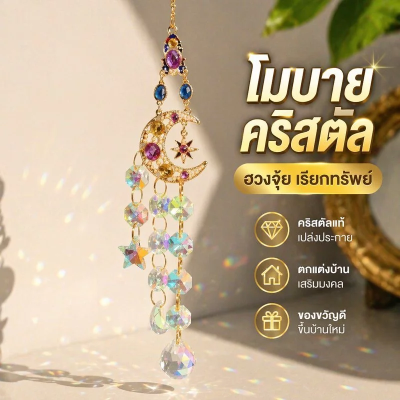 โมบายคริสตัล กระดิ่งลม แต่งบ้าน ฮวงจุ้ย แขวนหน้าต่าง ระฆังมงคล ของขวัญขึ้นบ้านใหม่ เรียกทรัพย์ — ของมงคลหมวดเครื่องรางและวัตถุมงคล