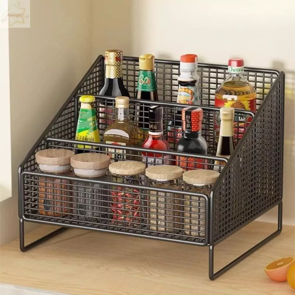 AWNGD Kitchen Counter Organizer,Saving Kitchen Storage Rack,ทนทานอเนกประสงค์ตะกร้าโลหะOrganizerชั้นวางเครื่องเทศHome Storage