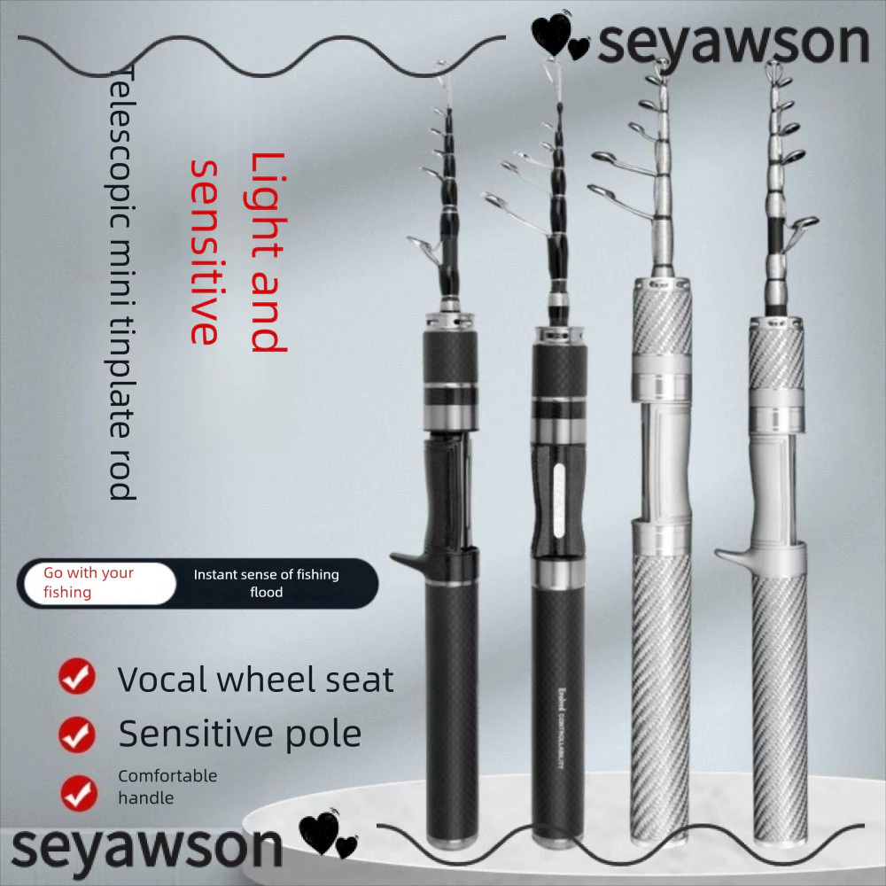 SEYAWSON ชุดเบ็ดตกปลา, Casting Rod Spincast Fishing Reel Fishing Rod ชุดเต็มรูปแบบ, Travel Fishing Gear Glass Fibre Telescopic Ultra Short Feeder Rod Combo Fishing