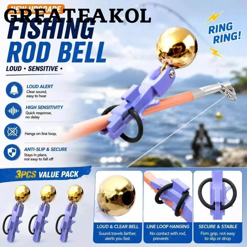GREATESKOL 1/3/5PCS Fishing Bite Alarm Bell, Anti-Corrion High Sensitivity Rod Tip Fishing Alert, วัสดุโลหะผสมน้ําหนักเบา Secure Clip Night Fishing Alarm Boat Fishing