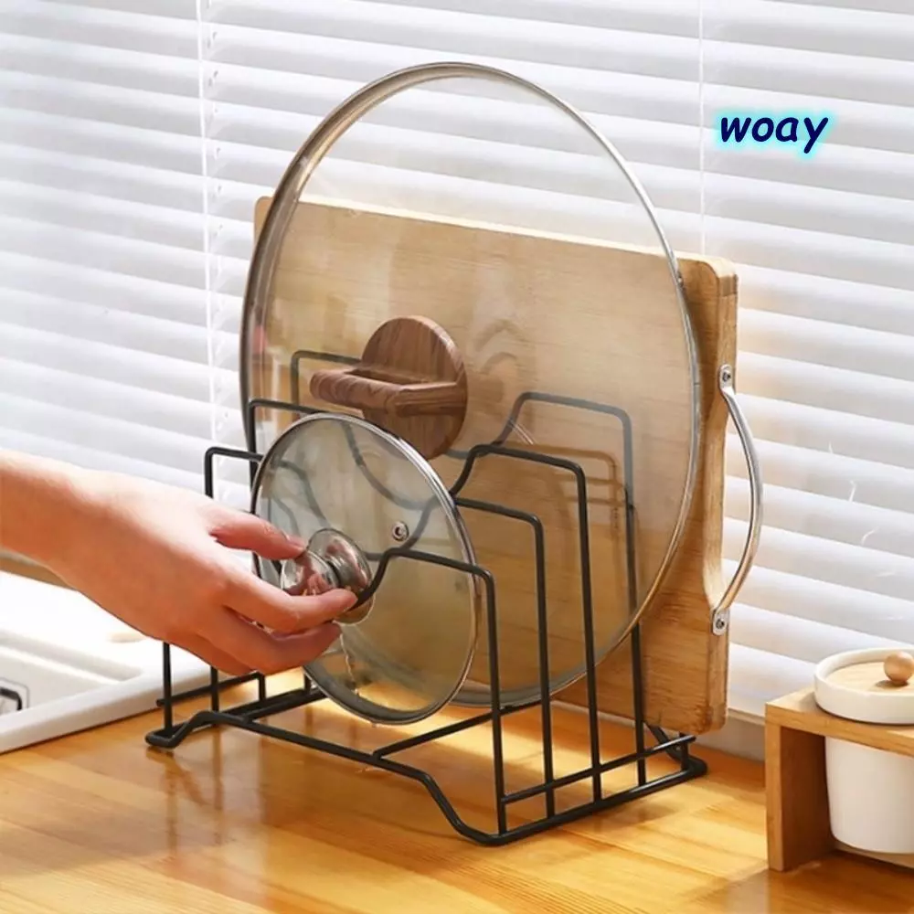 WOAY Pan Lid Organizer, Multi Layer Quick Dry Kitchen Storage Rack, Hollow Design Multifunctional Space Saving Cuting Board Holder Kitchen