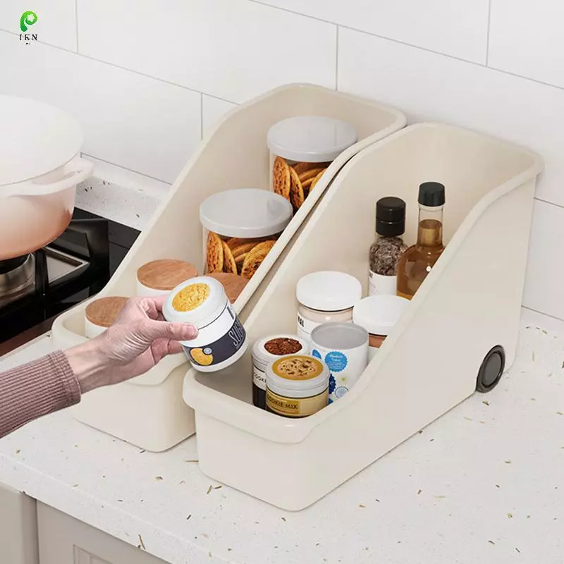 [ikn] Kitchen Sundries Storage Case with Wheels Seasoning Bottle Storage Container Kitchen Closet Organizer Make Up Organizer [TH]