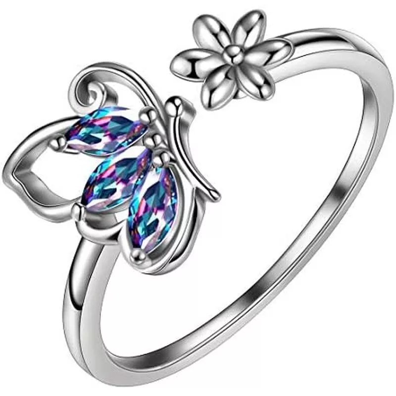 ผู้หญิงวันเกิดแหวนน้ําตาแหวน- 925เปิดปรับเงิน Birthstone Aurora Birthstone เปิดผู้หญิงสําหรับผีเสื้อเงินสเตอร์ลิง Butterflies ของขวัญ — ของมงคลหมวดราศีและนักษัตร