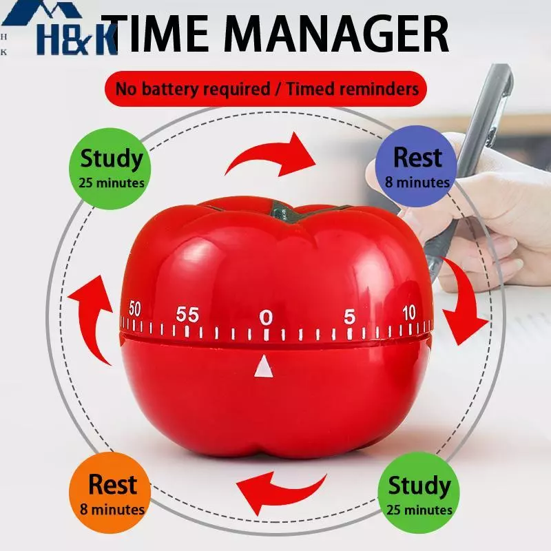 [H&K] Tomato Timer Electronic Kitchen Reminder Pomodoro Mechanical Counting Alarm Kitchen Cooking Tool Game Timer Clo {th}