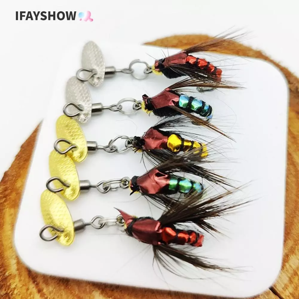 IFAYSHOW 1/5PCS ปลาเทราท์จิ๊ก, Fly Fishing Lures Kit Fly Fishing Hook Bionic Fly Fishing Bait, แมลงวันเหยื่อตกปลาอุปกรณ์ตกปลา Fly Fishing