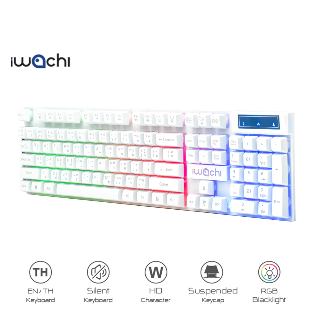 IWACHI K5 คีย์บอร์ดไฟ RGB แสงไฟสี/แสงไฟขาว คีย์บอร์ดเกมมิ่งมีสาย แป้นพิมพ์ภาษาไทย เสียงเบา เซตคีย์บอร์ด+เมาส์