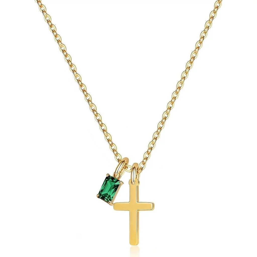 สร้อยคอแฟชั่นผู้หญิง Birthstone Cross,18K Gold-plated ประณีต Christian Birthstone สร้อยคอจี้ข้าม,ไม่ซีดจาง Faith Jewelry,ของขวัญวันเกิดสําหรับผู้หญิง CRSF — ของมงคลหมวดราศีและนักษัตร