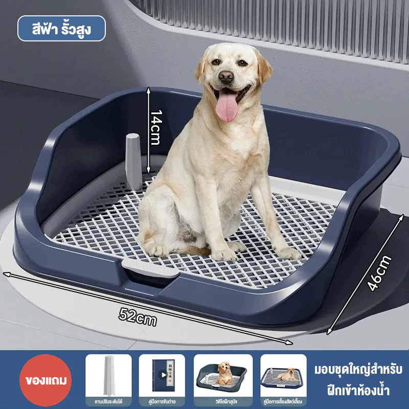 ห้องน้ำหมาขอบสี่เหลี่ยม มีตะแกรงรองถาด Dog Toilet Tray ถาดรองฉี่หมาใหญ่ มีเสาแถมให้ในชุ ถาดรองฉี่หมา ถาดรองฉี่สุนัข