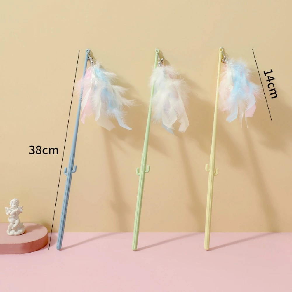 ใหม่สีขนนกตลกแมวแมวของเล่นแคคตัสจับทนทานยาวแมวตลกสิ่งประดิษฐ์แมวนางฟ้าแมวตลก ✨Lzbao39.th✨