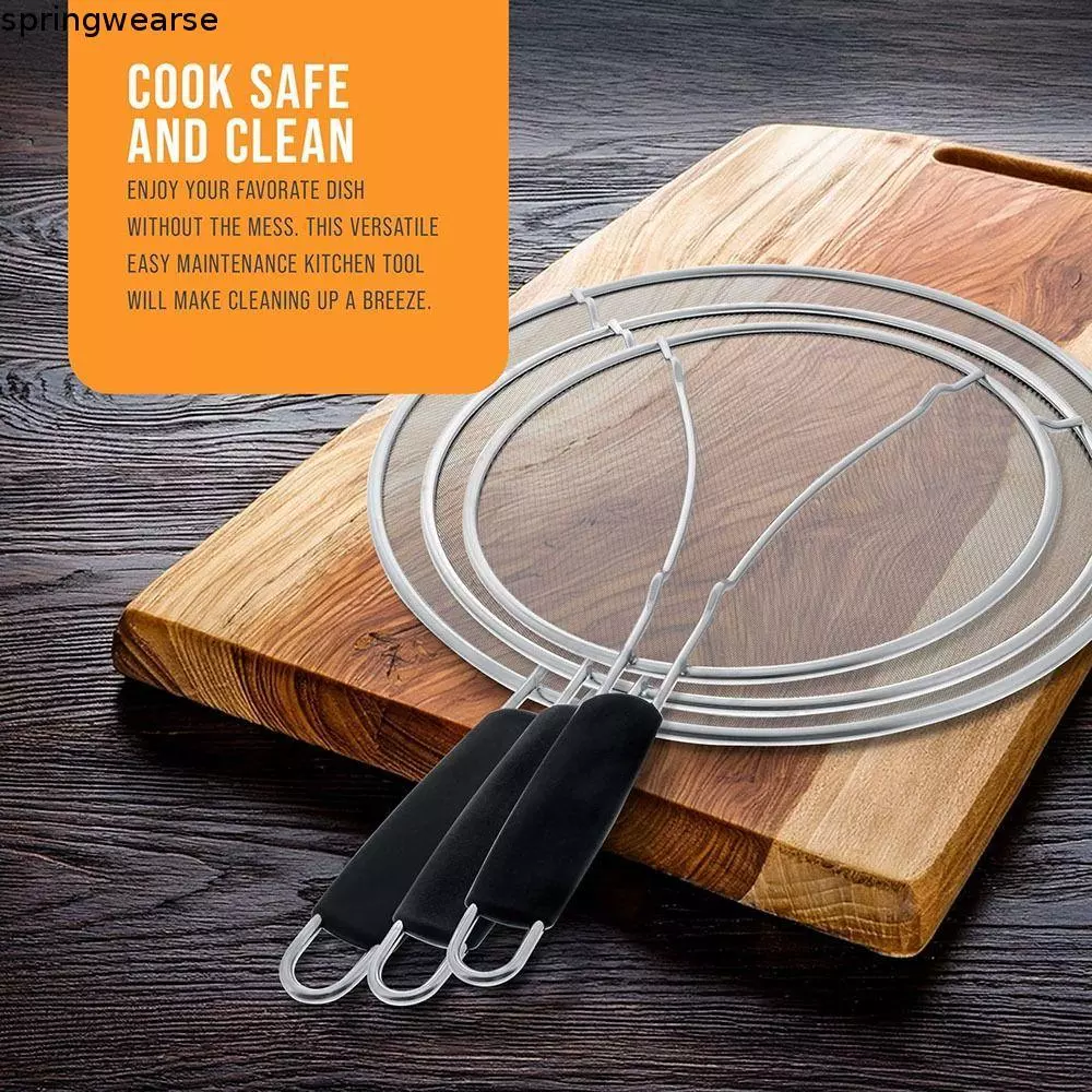 SPRINGWEAR Splatter Guard, Oil Splash Protection สแตนเลสจาระบีหน้าจอ Splatter, Keeps Kitchen Clean Fine Mesh Comfort Grip Handles Resting Feet Grease Guard Kitchen Use