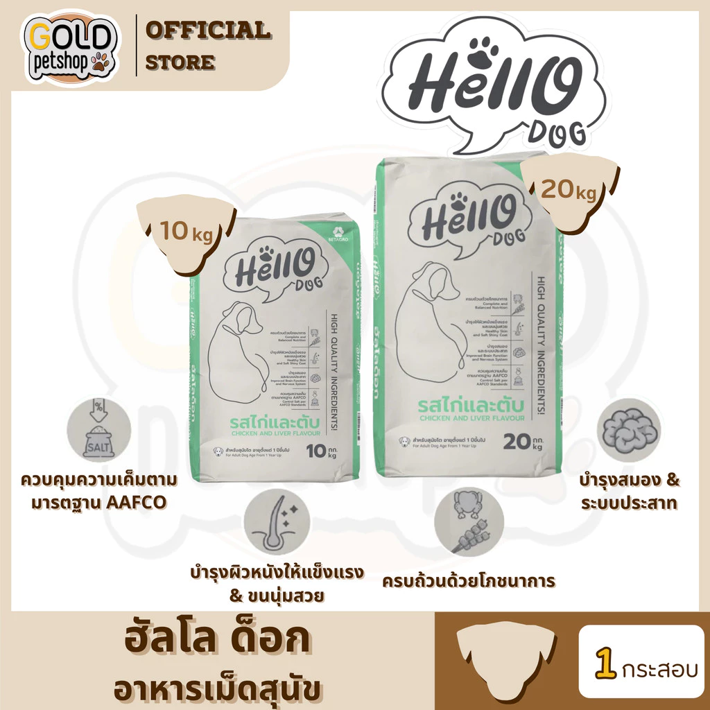 Hello Dog (ฮัลโล ด็อก) อาหารสุนัขโต รสไก่เเละตับ 10-20 kg