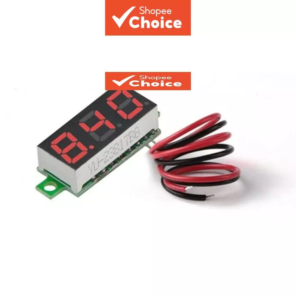 เครื่องวัดแรงดันไฟฟ้าดิจิตอลสีแดง LED 0.28 นิ้ว ช่วง 0-100V สําหรับรถยนต์ 12V และระบบจ่ายไฟมือถือ