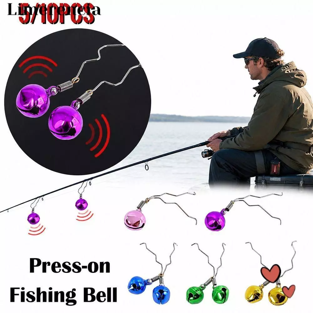 LIMERENCIA 5/10 ชิ้น Fishing Bite Alarm Bell, โลหะความไวสูง Clip-On Fishing Rod Bell, ทนทาน Secure คลิป Anti-Throwing Design Loud Sound Fishing Rod Alert Night Fishing