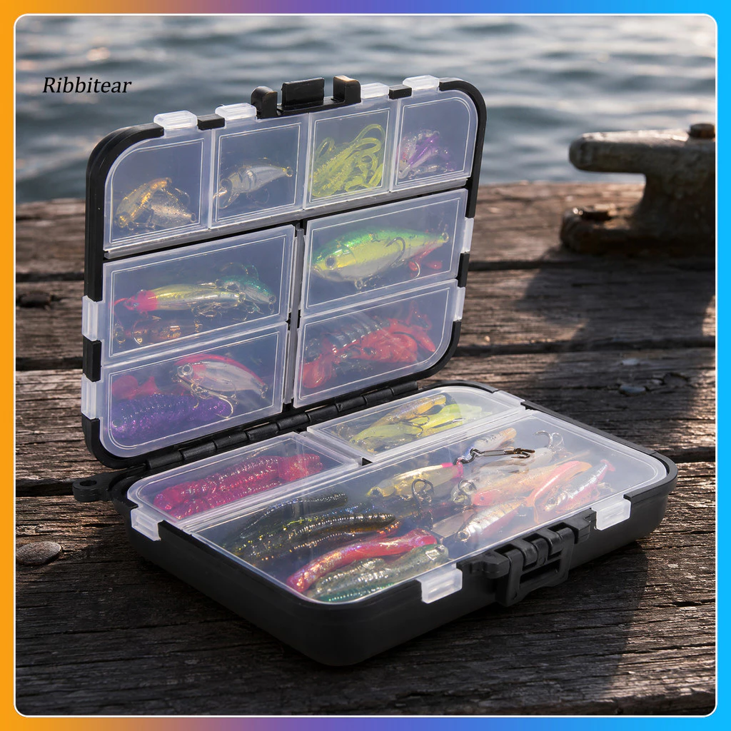 <Ribbitear> Anti-splash Fishing Storage Box Snap-buckle Fishing Tackle Box Waterproof Double-sided Fishing Lure Box – Plastic Tackle Storage for Fishing for Anglers