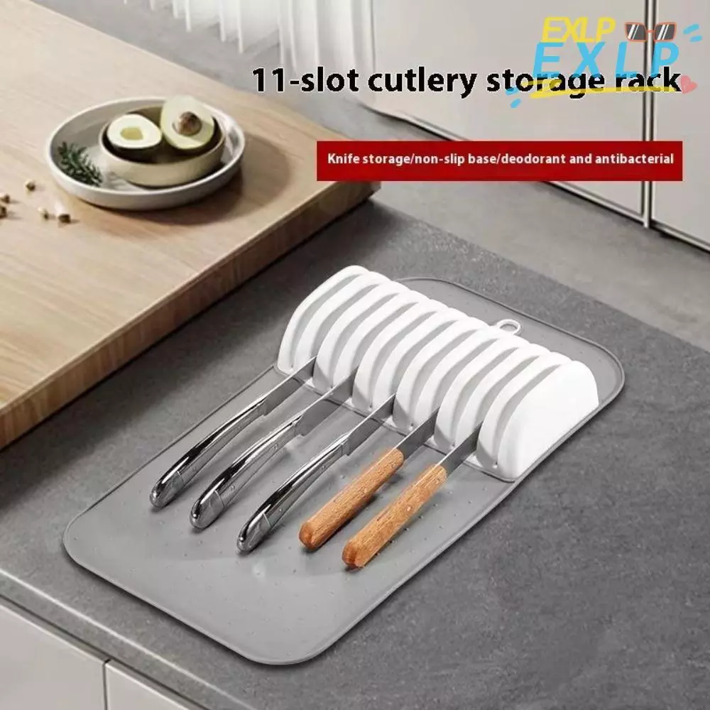แผ่นเครื่องมือตัด EXLP, Soft-Grip 11 Slots Cutting Tools Holder, Large Space Saving Non-slip Kitchen Drawer Storage Kitchen Supplies